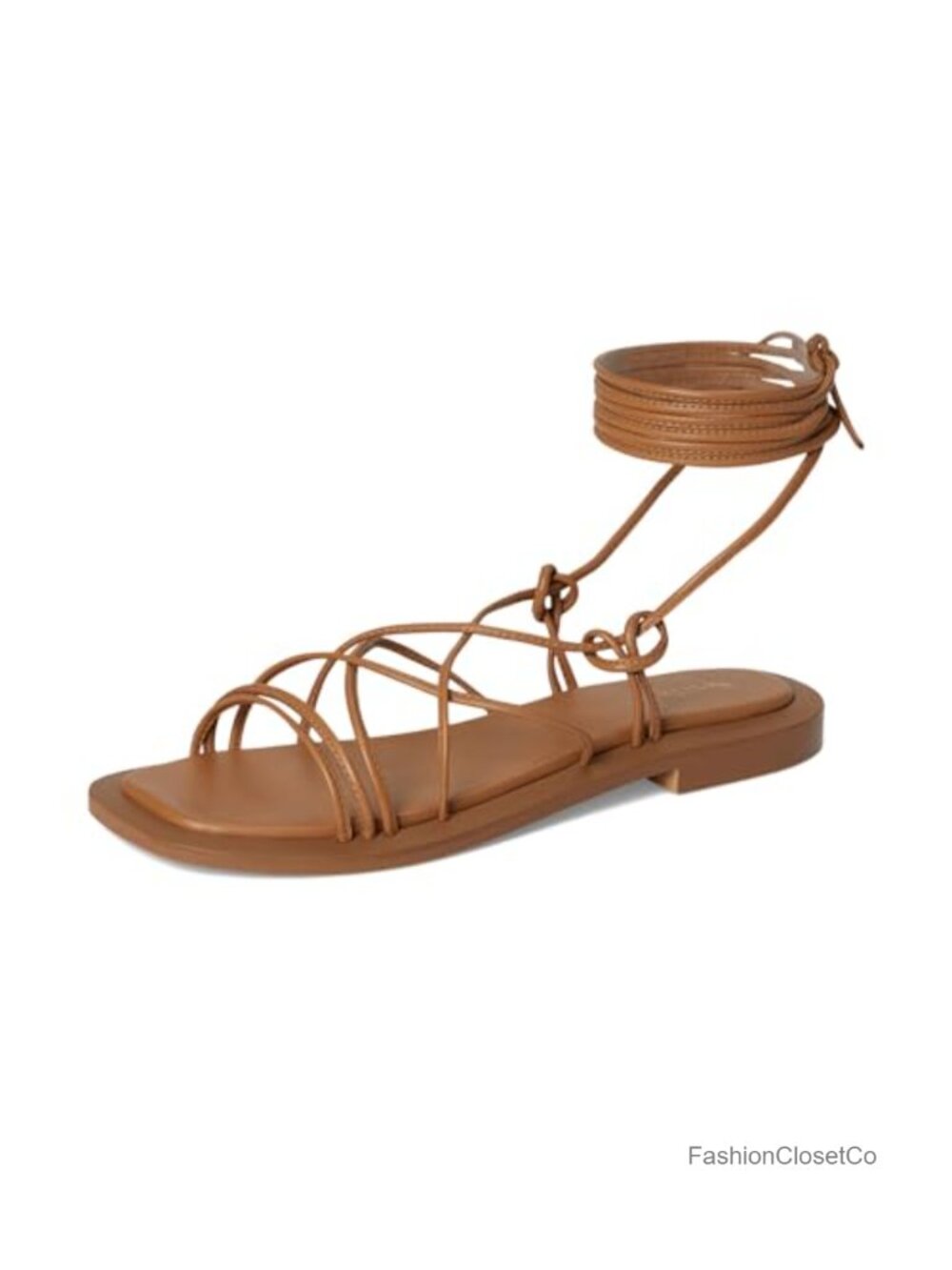 Leather Gladiator Flat Sandals Adjustable Ankle Wrap Cushioned Footbed - Picture 6 of 6